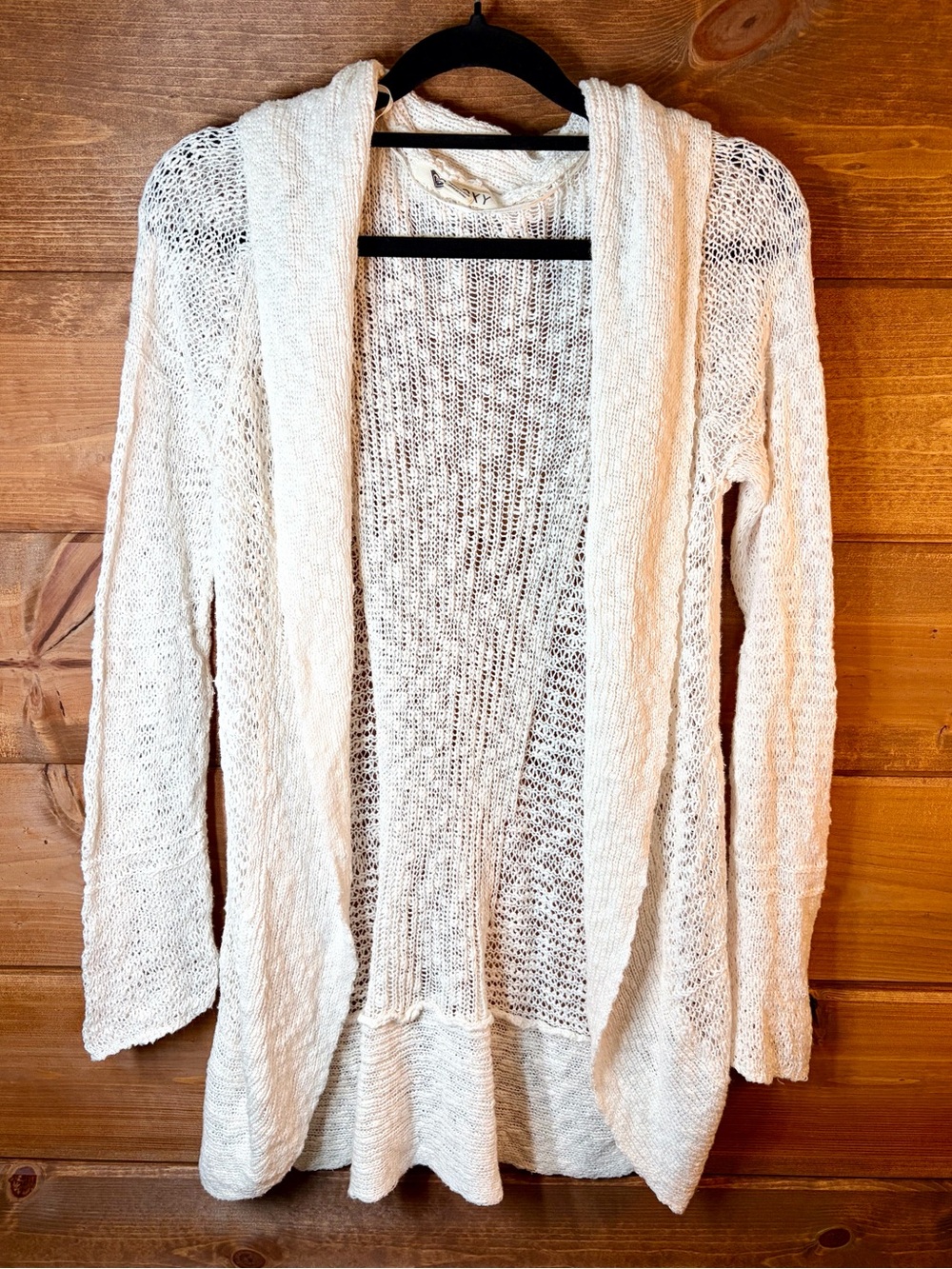 Roxy Cream Open-Weave Hooded Cardigan Size Medium 🌸